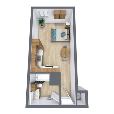 a floor plan of a home with a bedroom and a living room