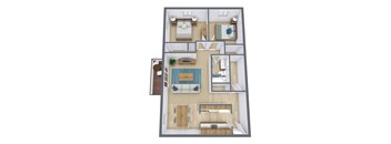 a 3d floor plan of a home with a bedroom and living room