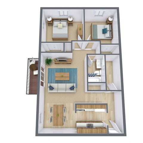 a 3d floor plan of a home with a bedroom and living room