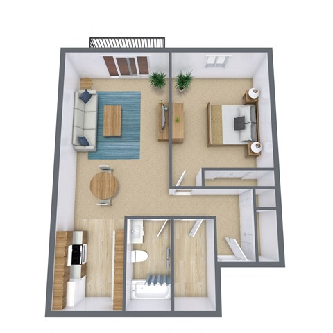 a floor plan of a bedroom with a bathroom and a living room