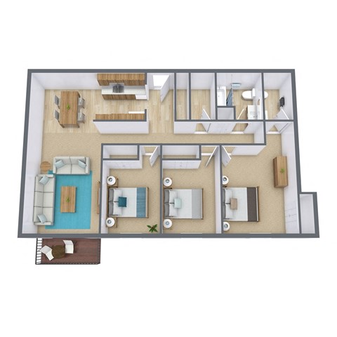 a bedroom floor plan with a living room and a dining room