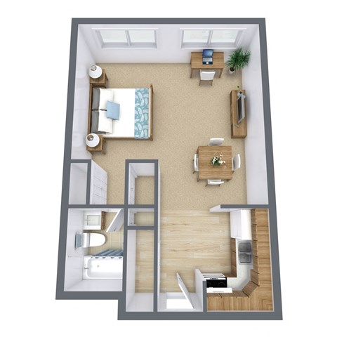 a floor plan of a bedroom with a bathroom and a living room