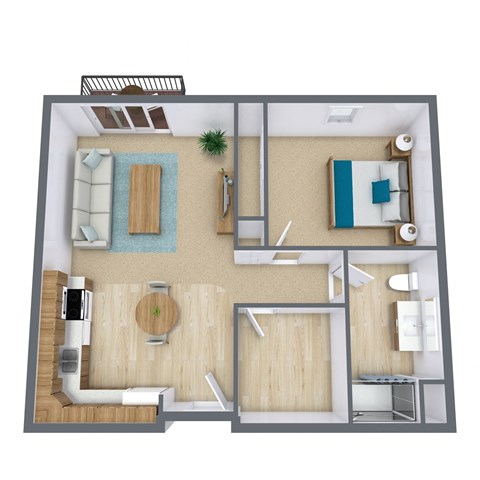 a floor plan of a bedroom with a bathroom and a living room