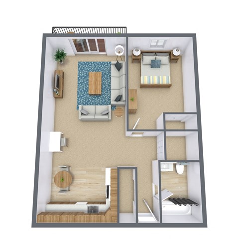 a floor plan of a bedroom with a bathroom and a living room