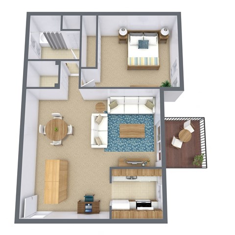 a floor plan of a bedroom with a bathroom and a living room