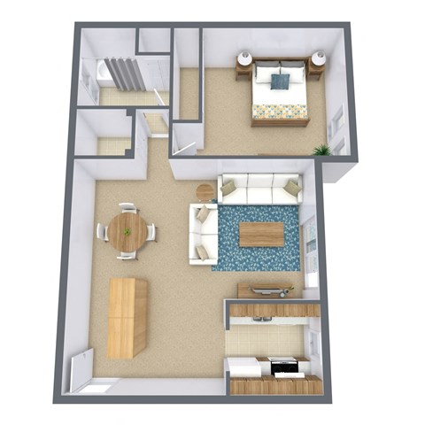 a floor plan of a bedroom with a bathroom and a living room