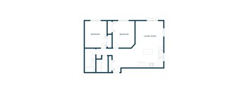 A floor plan of a house with two bedrooms, a living room, and a kitchen.