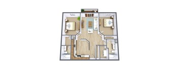 a floor plan of a bedroom with a bathroom and a living room