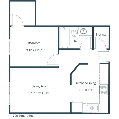 Granger Court Apartments in Fargo, ND | One Bedroom Floor Plan 11B