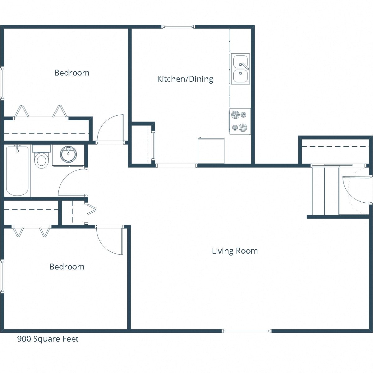 Oakview Townhomes in Grand Forks, ND | Two Bedroom Floor Plan 21A
