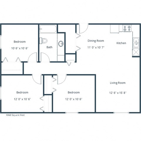 Southview III Apartments | Three Bedroom Floor Plan A