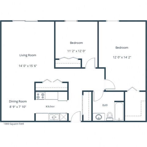 Sunview Apartments in Grand Forks, ND | Two Bedroom Floor Plan 21A