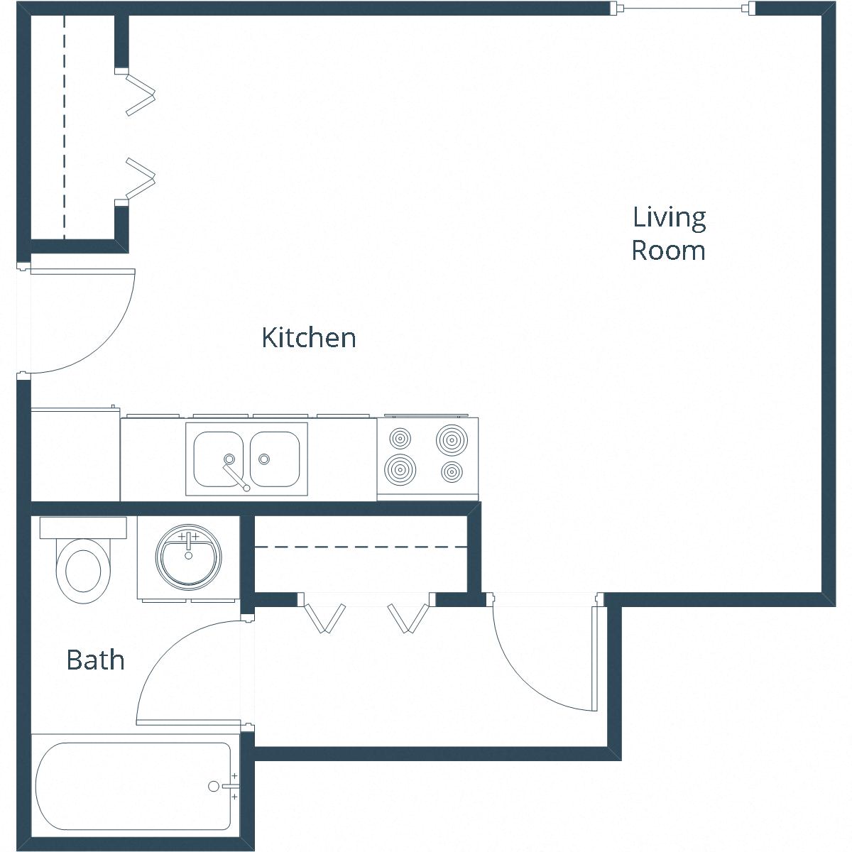 Amberwood Court Apartments in Grand Forks, ND | Efficiency Floor Plan 01A