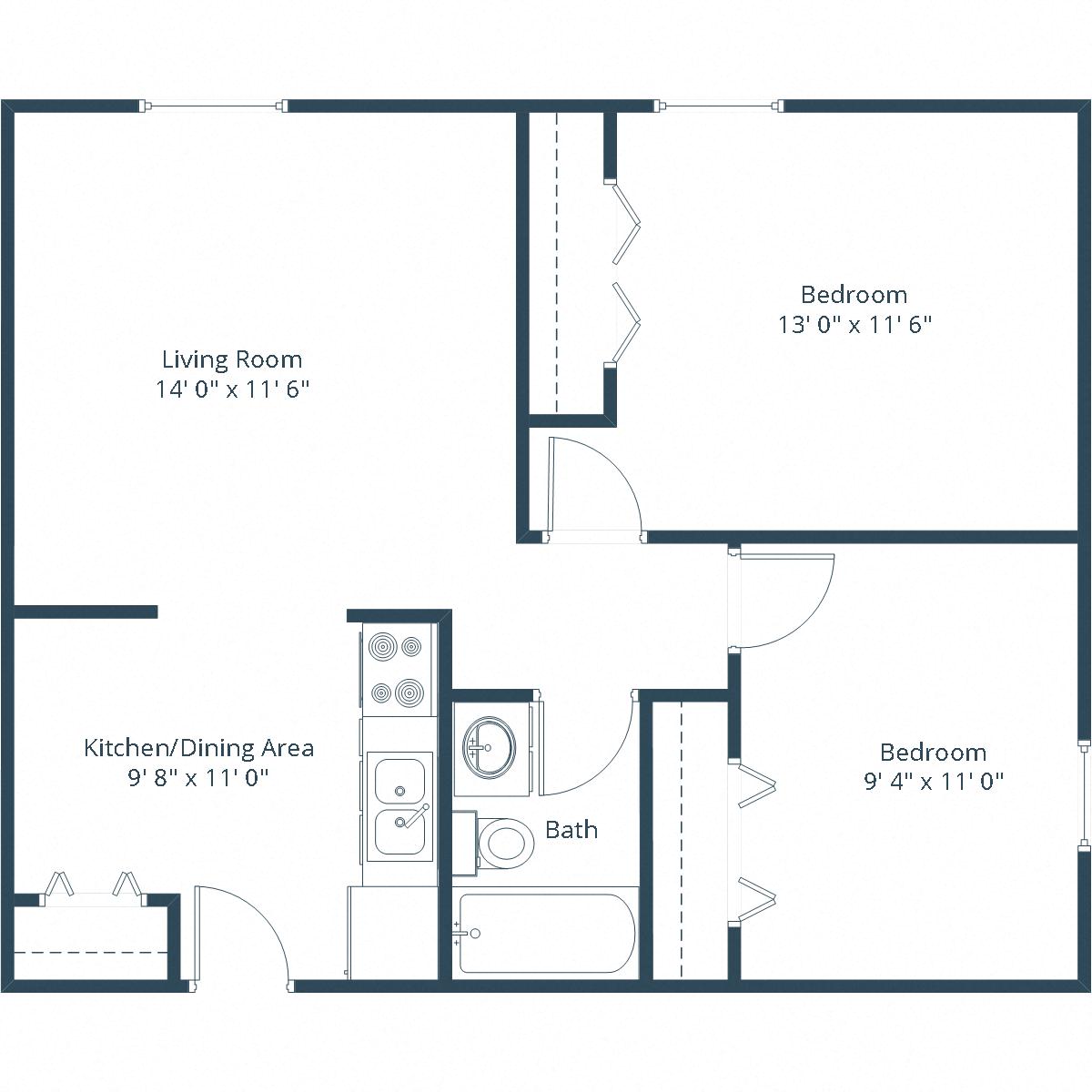 Amberwood Court Apartments in Grand Forks, ND | Two Bedroom Floor Plan 21A
