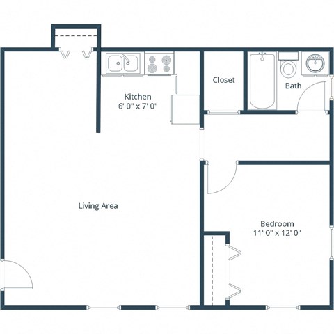 Claremont Apartments in Grand Forks, ND | One Bedroom Floor Plan 11A