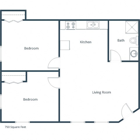 Gateway Apartments | Two Bedroom 3/4 Bath Floor Plan A