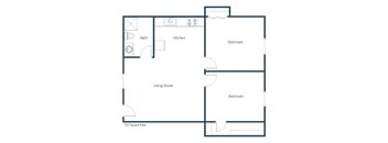 Gateway Apartments | Two Bedroom 3/4 Bath Floor Plan B