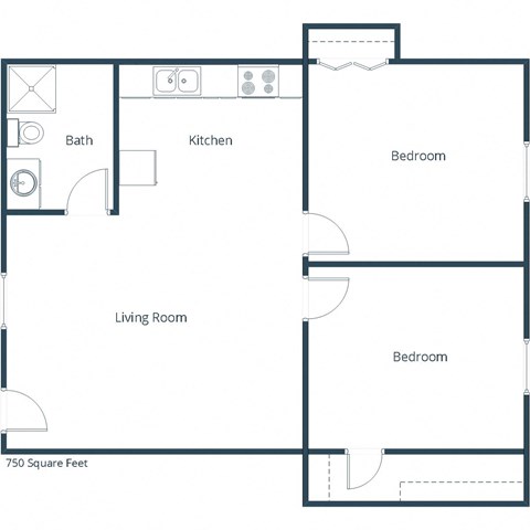 Gateway Apartments | Two Bedroom 3/4 Bath Floor Plan B