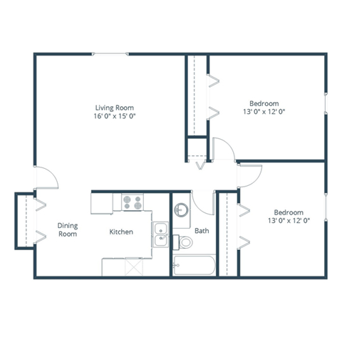 Belmont Apartments in Bismarck, ND | Two Bedroom Floor Plan 21B