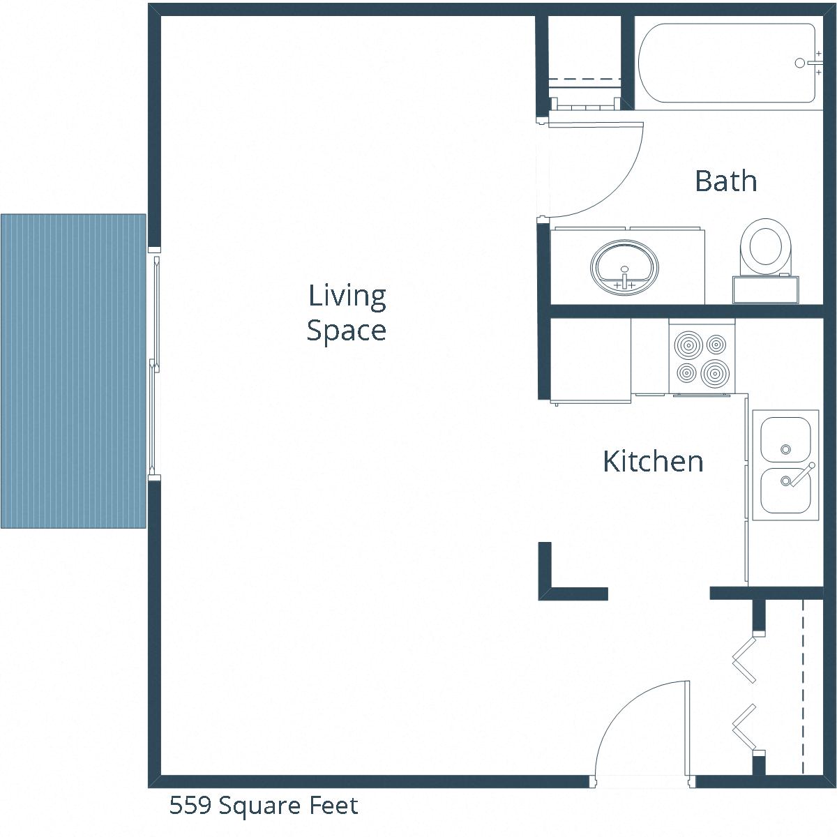 Studio Floor Plan  at Beacon Hill Apartments, Omaha