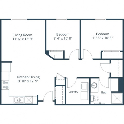 Crossroads Apartments in Fargo, ND | Two Bedroom Floor Plan 2175A