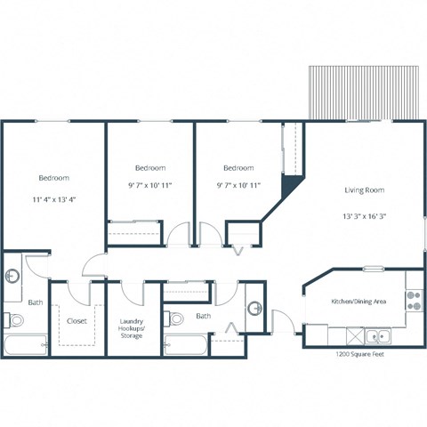 Park Place Apartments | Three Bedroom Floor Plan