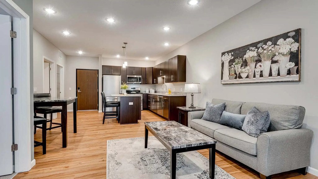 a living room and kitchen. Circle Pines, MN Lexington Lofts
