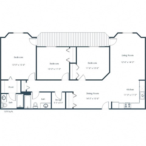 Somerset Apartments | Three Bedroom Floor Plan A