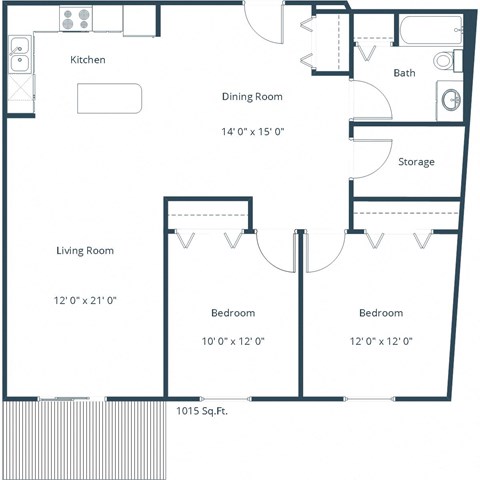 Willow Park Apartments in Fargo, ND | Two Bedroom Floor Plan 21A