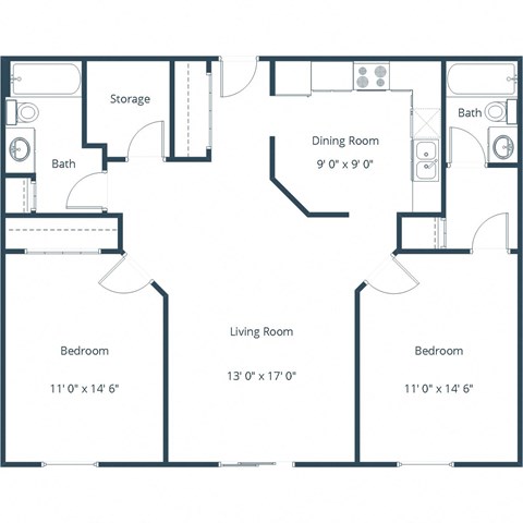Willow Park Apartments in Fargo, ND | Two Bedroom Floor Plan 22A