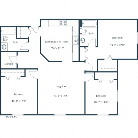 Willow Park Apartments in Fargo, ND | Three Bedroom Floor Plan 32B
