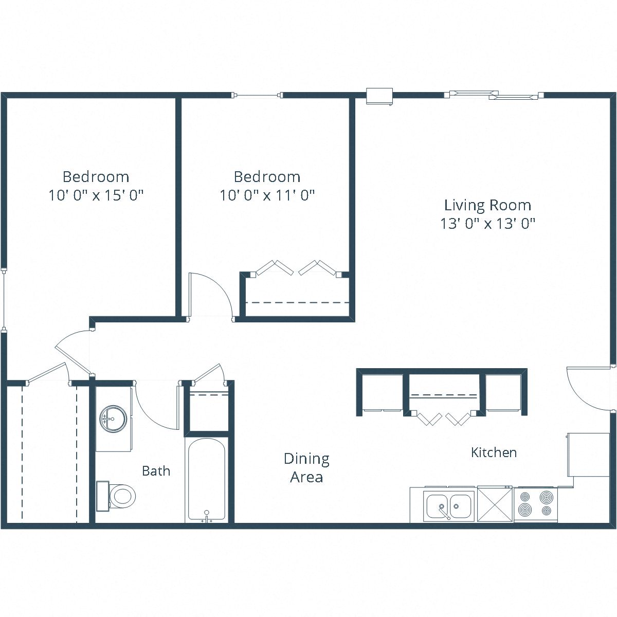 Chandler 1834 Apartments in Grand Forks, ND | Two Bedroom Floor Plan 21A