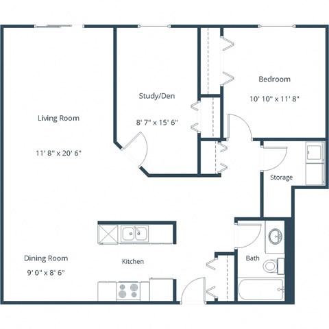 Columbia West Apartments in Grand Forks, ND | One Bedroom Floor Plan 11B