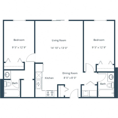 Columbia West Apartments in Grand Forks, ND | Two Bedroom Floor Plan 22A