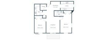 Creekside Apartments in Grand Forks, ND | Two Bedroom Floor Plan 22A