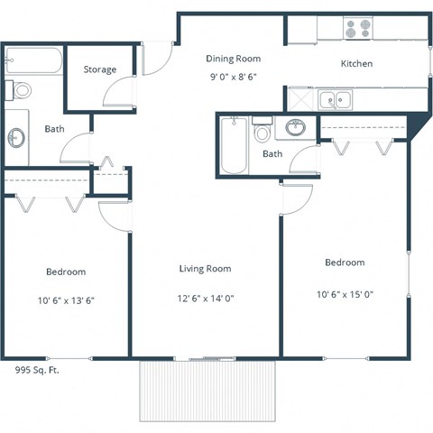 Creekside Apartments in Grand Forks, ND | Two Bedroom Floor Plan 22A