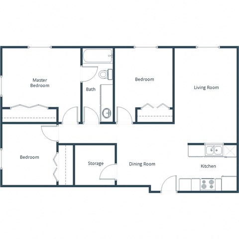 Grandview I Apartments in Grand Forks, ND | Three Bedroom Floor Plan 31A