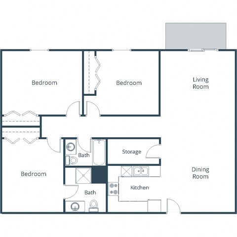 Grandview II Apartments in Grand Forks, ND | Three Bedroom Floor Plan 3175A