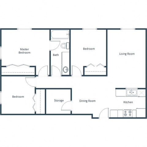 Grandview II Apartments in Grand Forks, ND | Three Bedroom Floor Plan 31A