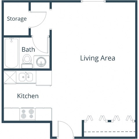 Roughrider Apartments in Grand Forks, ND | Efficiency Floor Plan 01A