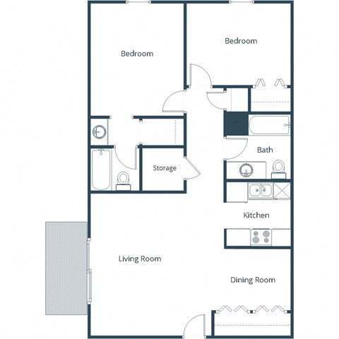 Roughrider 2 Apartments in Grand Forks, ND | Two Bedroom Floor Plan 22A