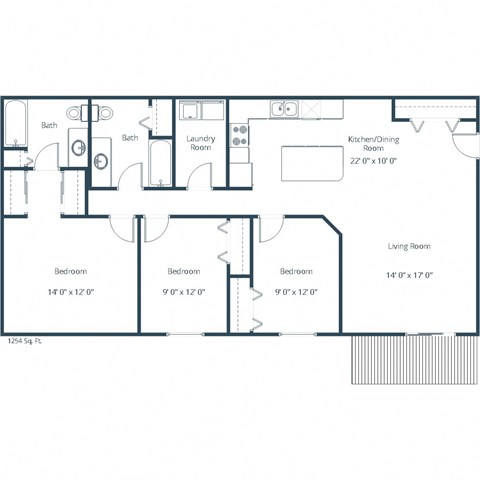 Vista Apartments in Grand Forks, ND | Three Bedroom Floor Plan 32B
