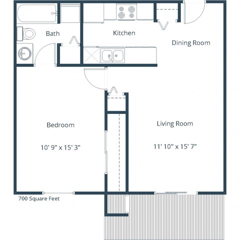 One Bedroom Floor Plan 11A  at Deerfield Apartments, Council Bluffs, 51503