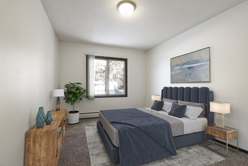 A tranquil bedroom at Glen Pond Apartments, Eagan, MN