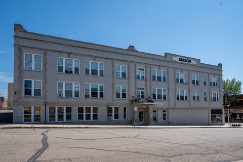 A large building with the word