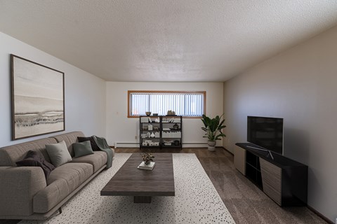 a living room with a couch and a coffee table