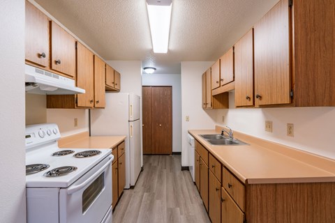 the preserve at ballantyne commons apartment kitchen with stove refrigerator and sink
