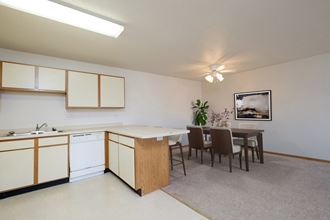 Fargo, ND Thunder Creek Apartments. The space features a stylish dining table, elegant chairs, and tasteful decor, providing a cozy and inviting atmosphere for enjoying meals and gatherings. - Photo Gallery 4