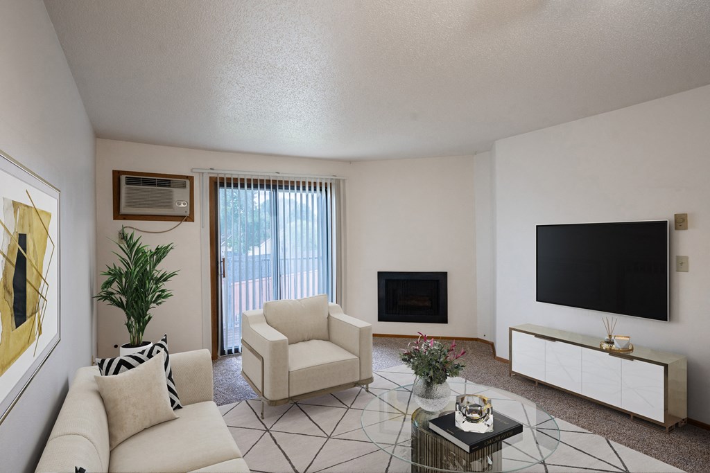 a living room with a couch and a television