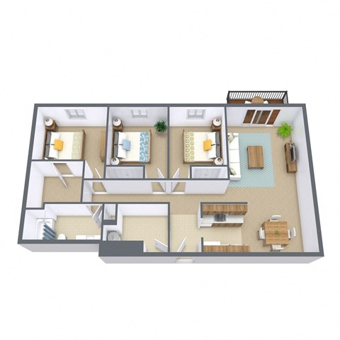 France Apartments in Fargo, ND | Three Bedroom Floor Plan 31A